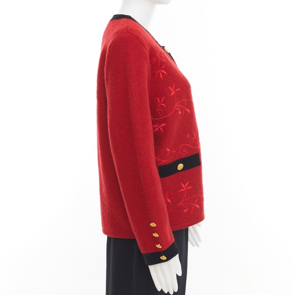 Vintage Franco Valeri embroidered red wool cardigan jacket / Medium Large - Picture 5 of 6